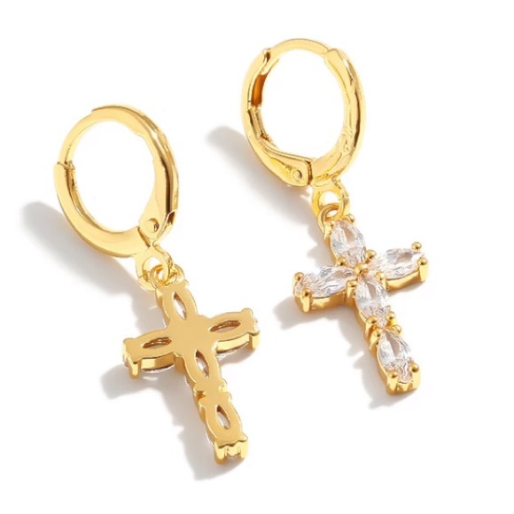 Jewelry 18k Gold Cross Diamonds Earrings Poshmark